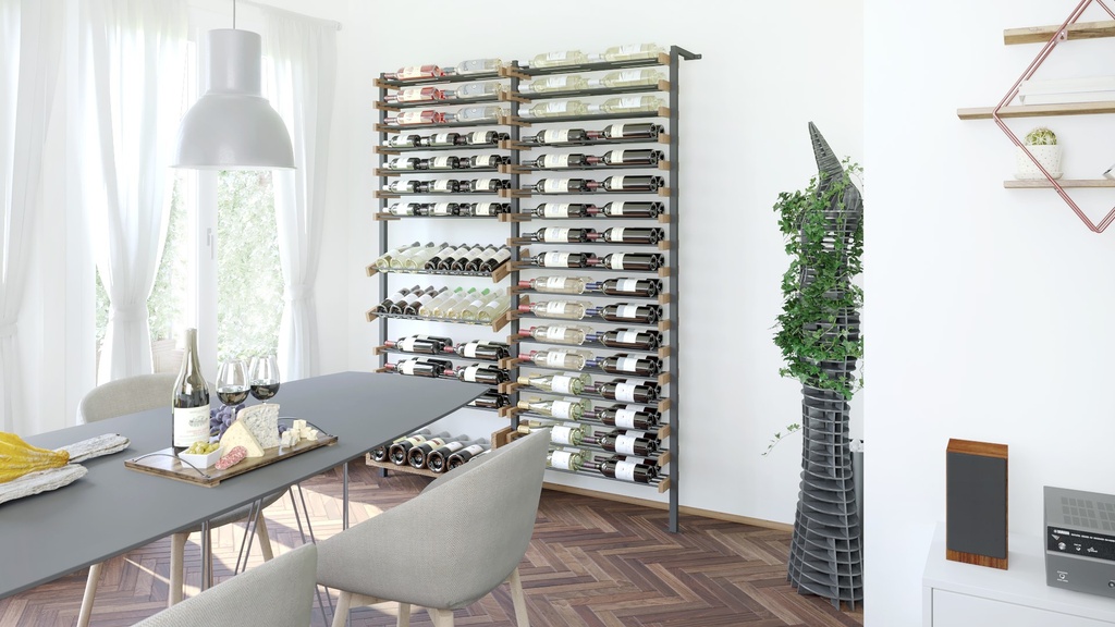 Adjustable Vertical Wine Display Rack – Wall & Ceiling Mounted Combination A