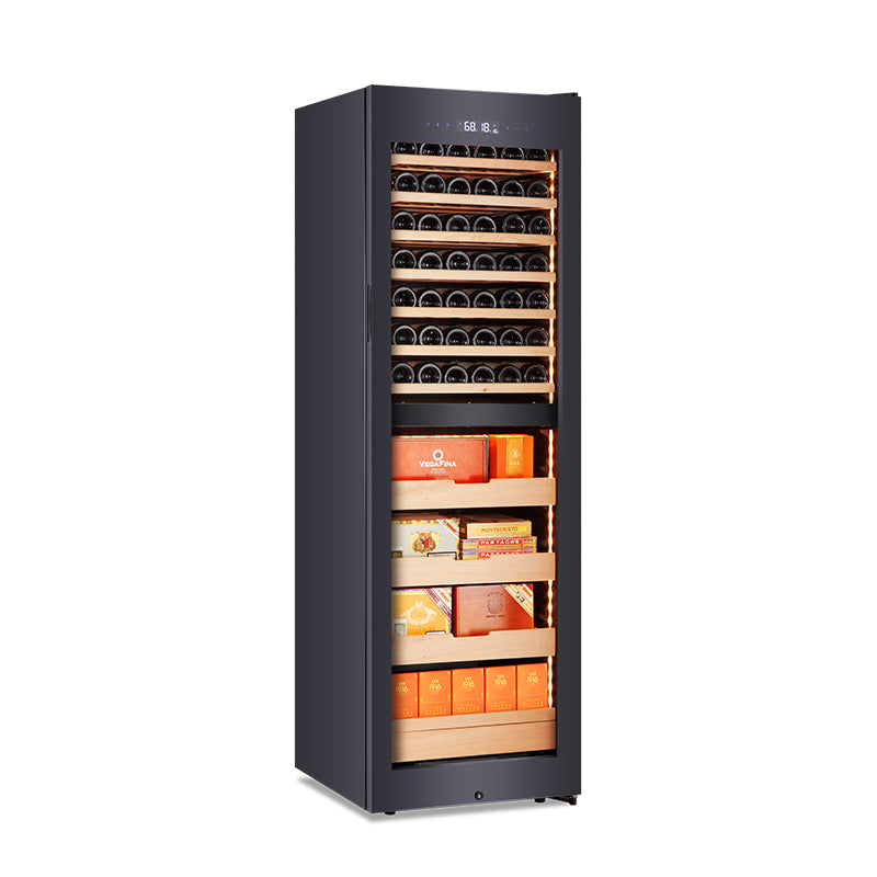 Afidano CWC-268C2 – Armoire combinée vin et cigares bi-zone, 42 bouteilles + 1250 cigares