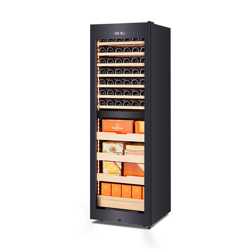 Afidano CWC-268C2 – Armoire combinée vin et cigares bi-zone, 42 bouteilles + 1250 cigares