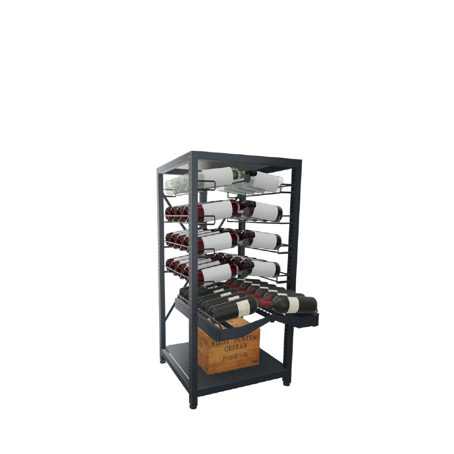 Piano di Lavoro Cantina – Scaffale a 4 Livelli con Cassetto & Piano in Vetro